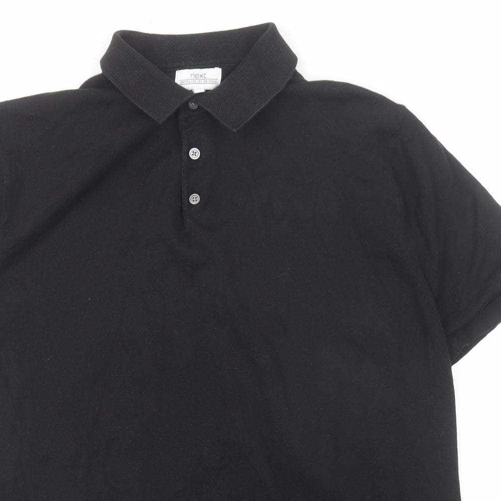 NEXT Mens Black Cotton Polo Size M Collared Button