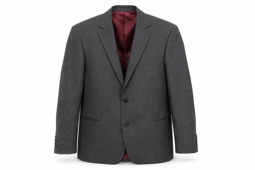 Front view of Marks & Spencer men’s grey polyester jacket suit jacket, size 42, regular