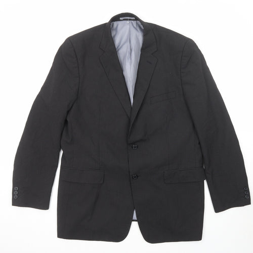 BHS Mens Black Striped Polyester Jacket Suit Jacket Size 44 Regular