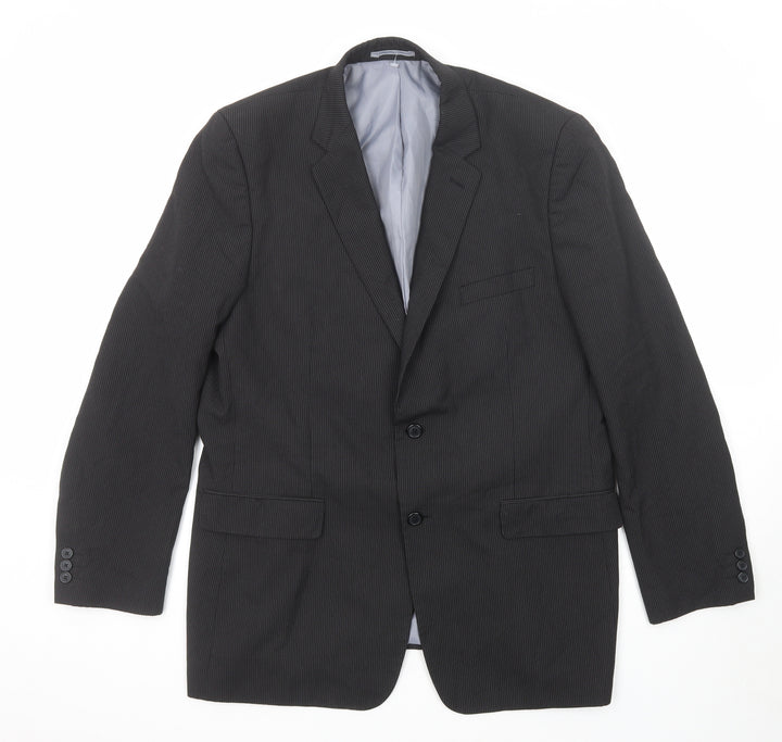 BHS Mens Black Striped Polyester Jacket Suit Jacket Size 44 Regular