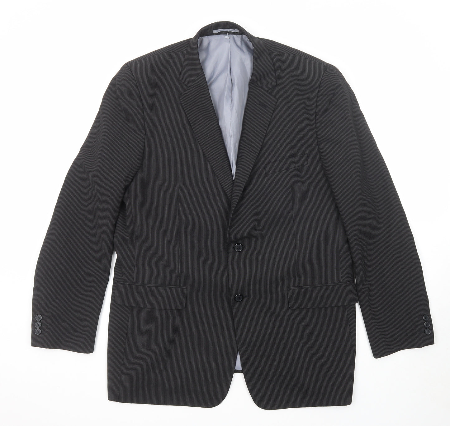 BHS Mens Black Striped Polyester Jacket Suit Jacket Size 44 Regular