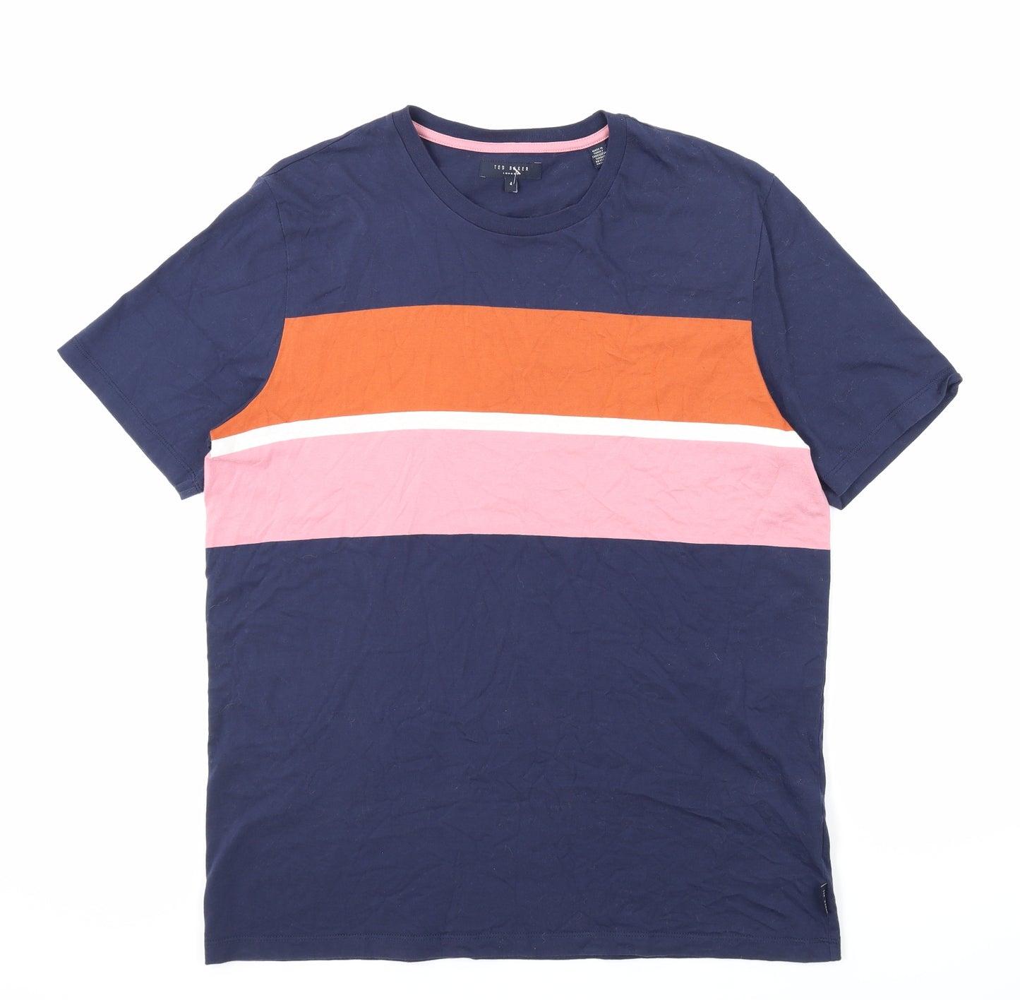 Ted Baker Mens Blue Colourblock Cotton T-Shirt Size L Round Neck