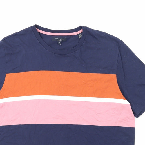 Ted Baker Mens Blue Colourblock Cotton T-Shirt Size L Round Neck