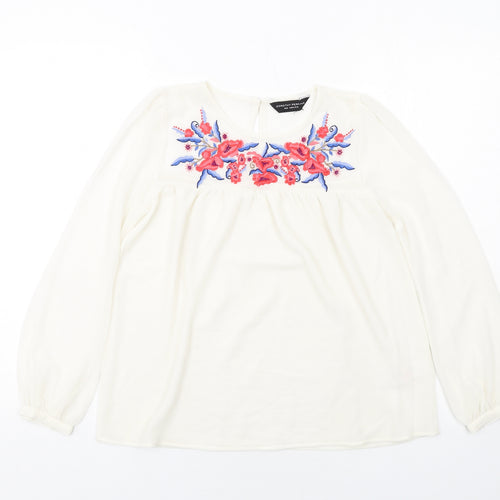 Dorothy Perkins Womens Ivory Polyester Basic Blouse Size 6 Boat Neck - Flower Motif