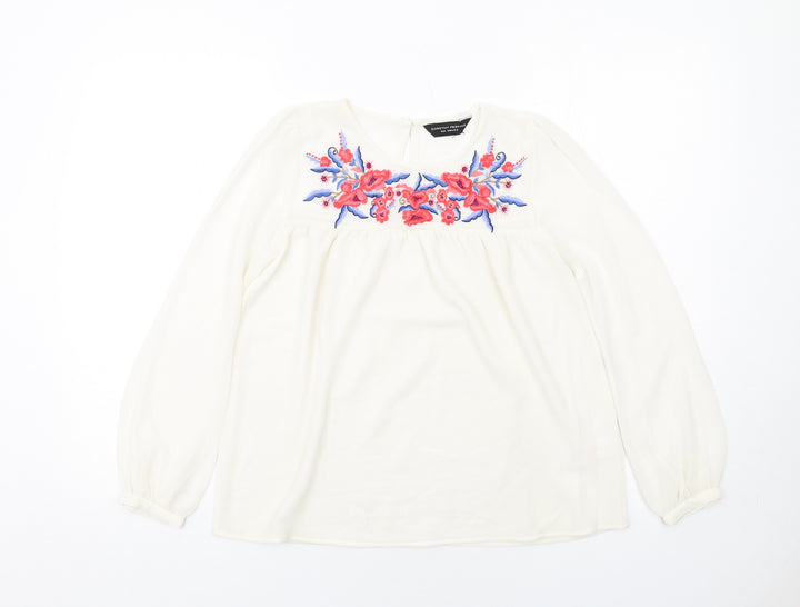 Dorothy Perkins Womens Ivory Polyester Basic Blouse Size 6 Boat Neck - Flower Motif