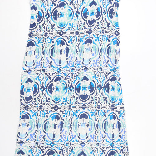 Marks and Spencer Womens Blue Geometric Viscose Tank Dress Size 18 Scoop Neck Pullover