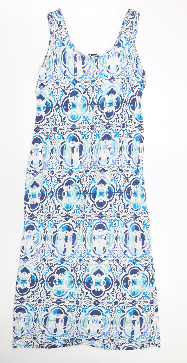 Marks and Spencer Womens Blue Geometric Viscose Tank Dress Size 18 Scoop Neck Pullover