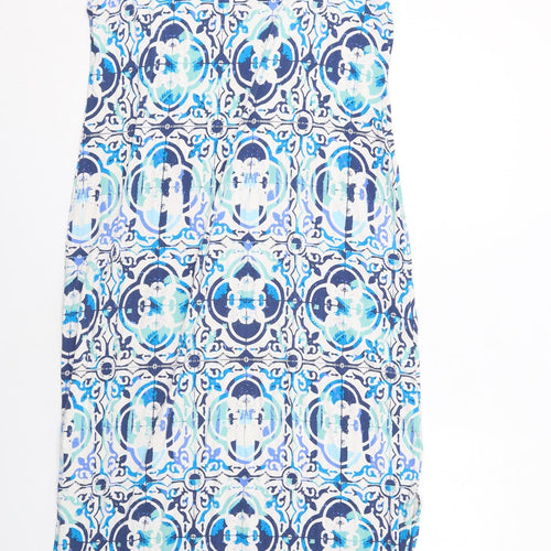 Marks and Spencer Womens Blue Geometric Viscose Tank Dress Size 18 Scoop Neck Pullover