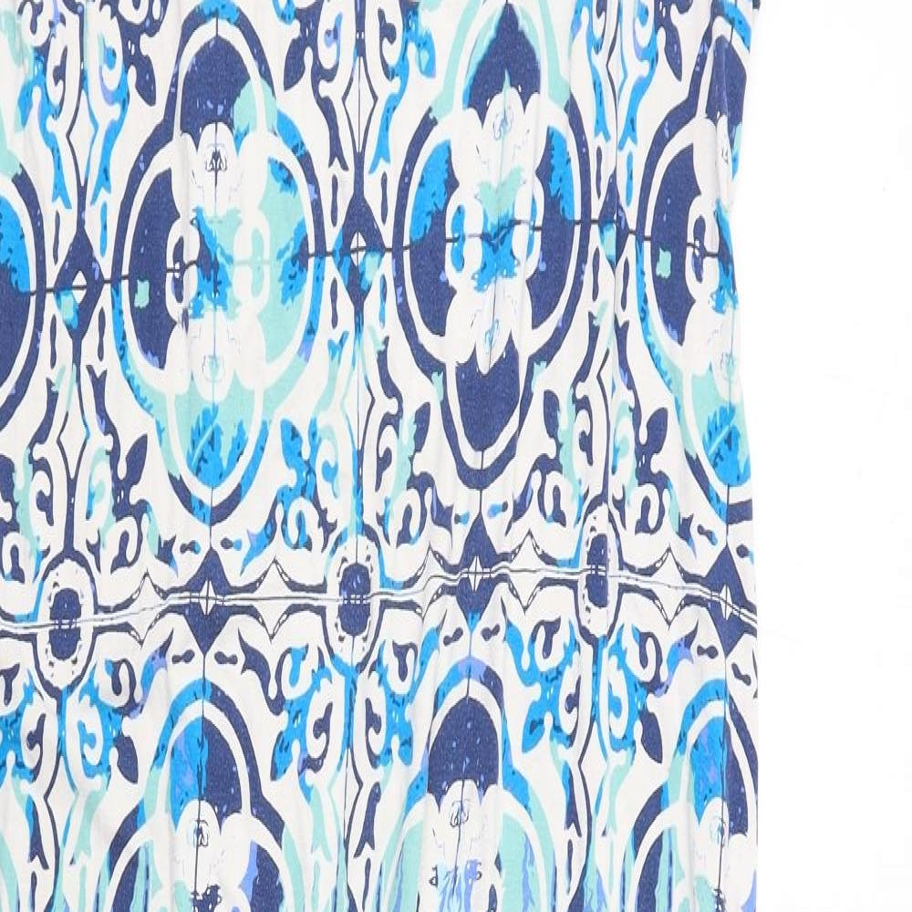 Marks and Spencer Womens Blue Geometric Viscose Tank Dress Size 18 Scoop Neck Pullover