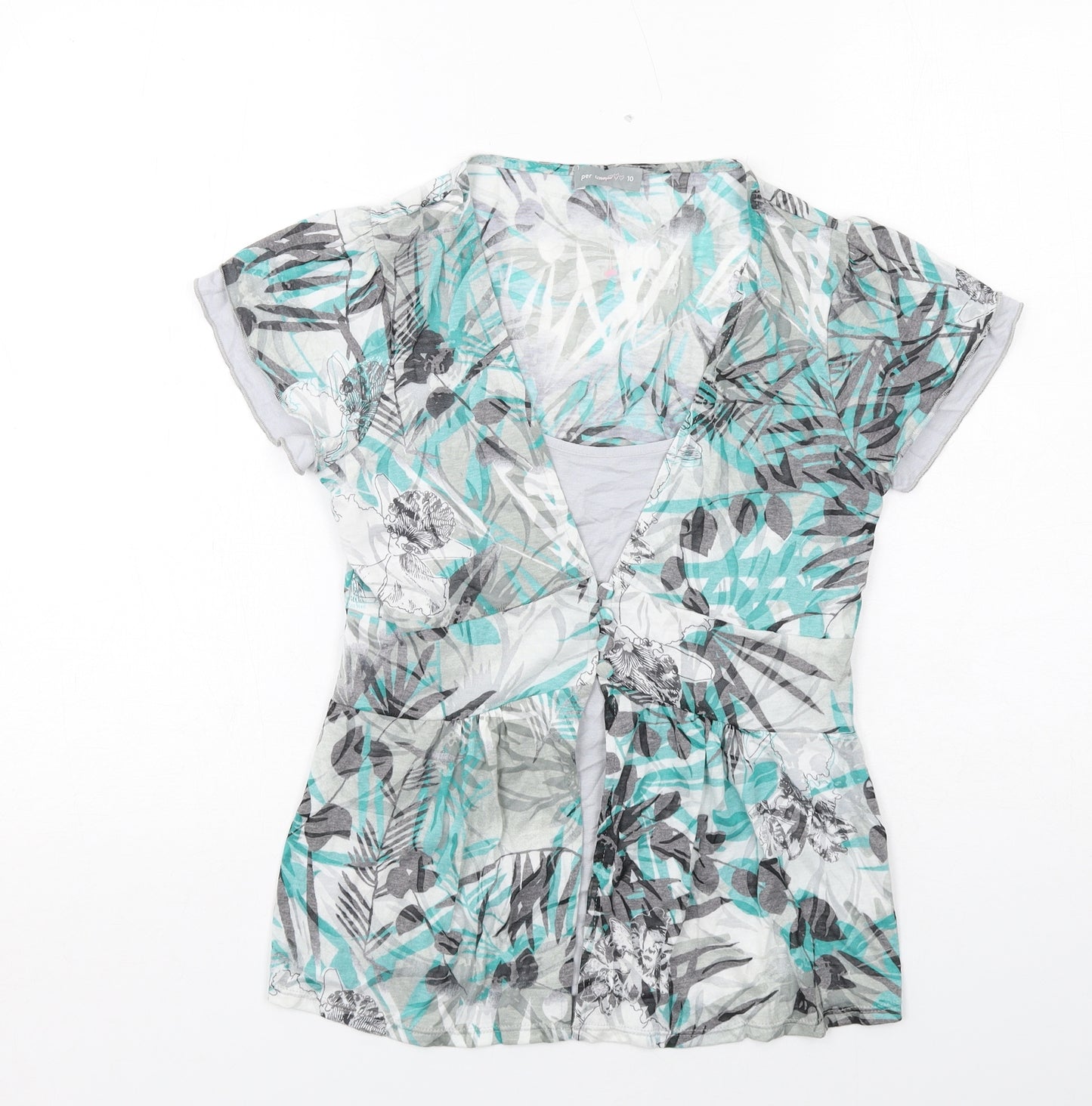 Per Una Womens Grey Geometric Polyester Basic Blouse Size 10 Scoop Neck