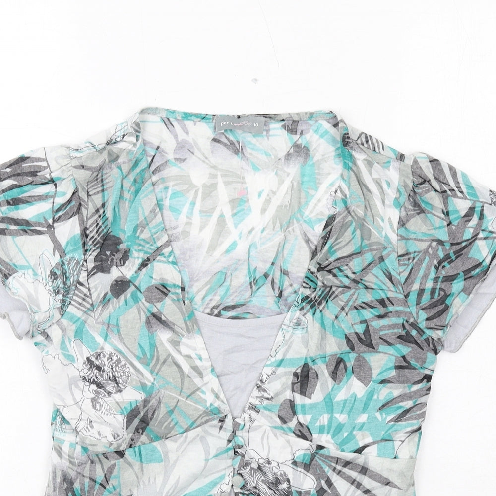 Per Una Womens Grey Geometric Polyester Basic Blouse Size 10 Scoop Neck