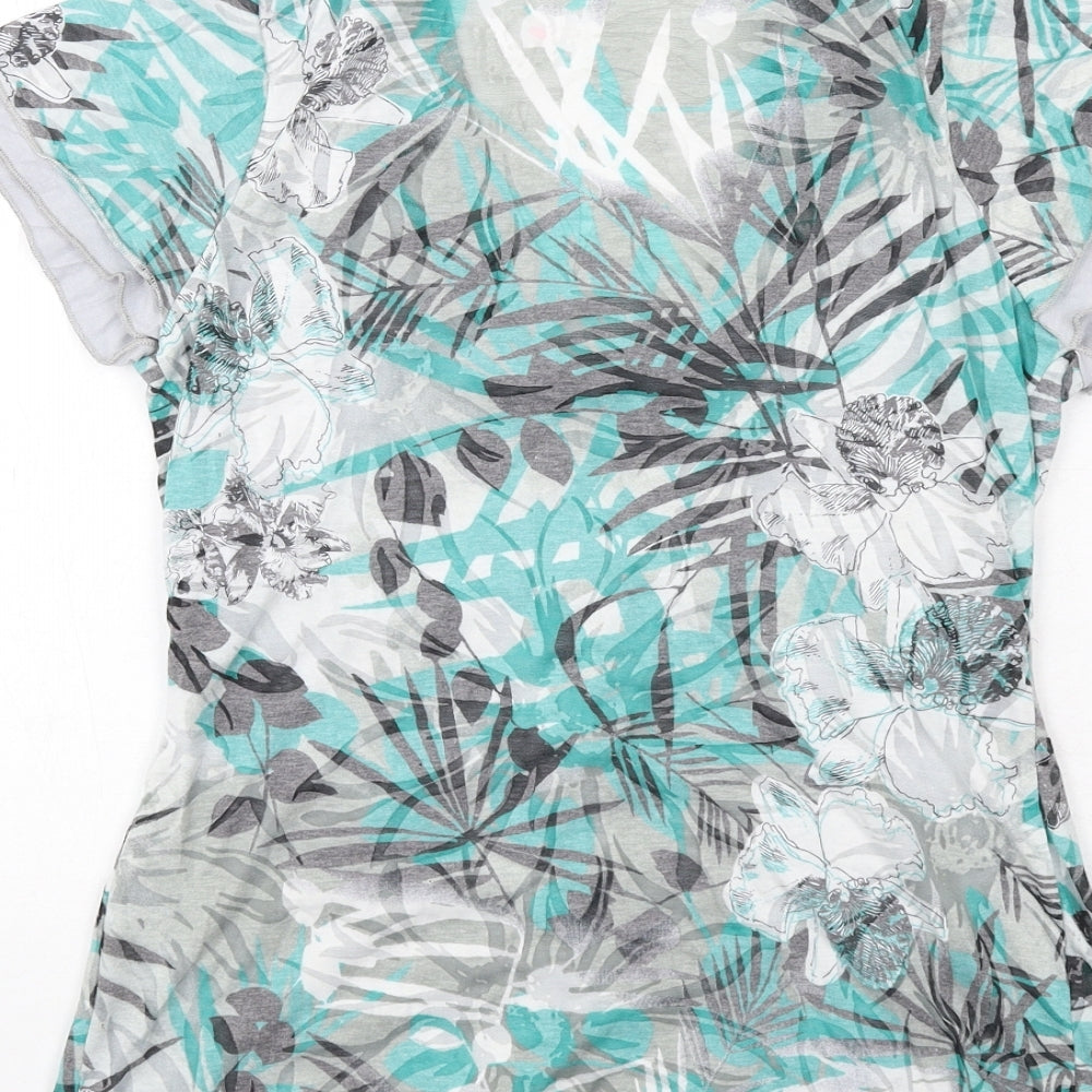 Per Una Womens Grey Geometric Polyester Basic Blouse Size 10 Scoop Neck