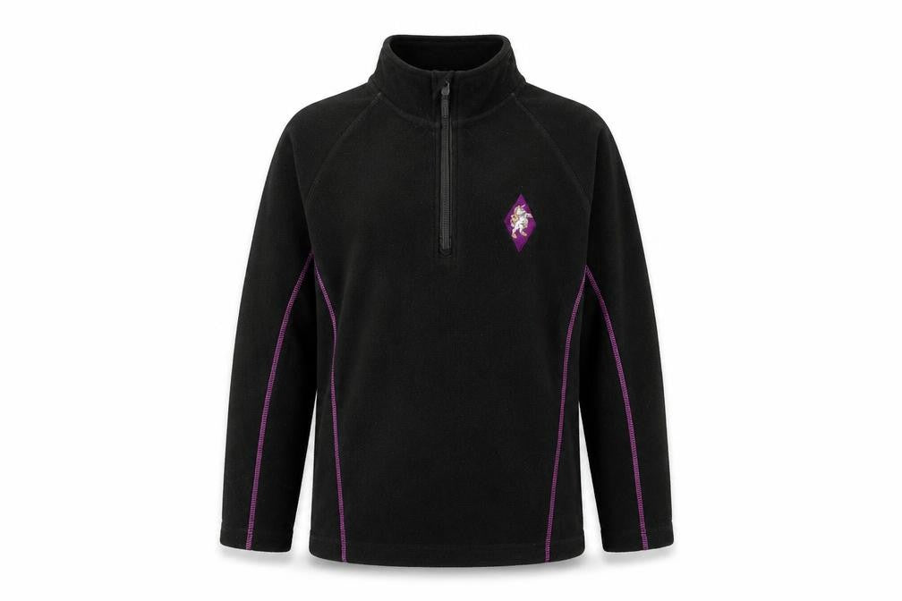 Front view of Kukri girls’ black polyester pullover sweatshirt, size 11-12, years zip