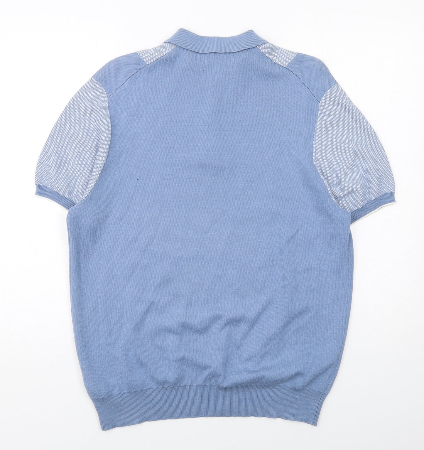 Marks and Spencer Mens Blue Colourblock Cotton Polo Size L Collared Button