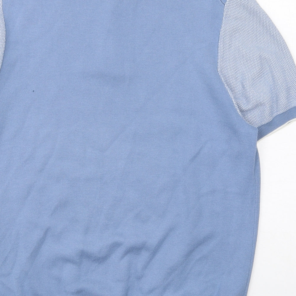 Marks and Spencer Mens Blue Colourblock Cotton Polo Size L Collared Button