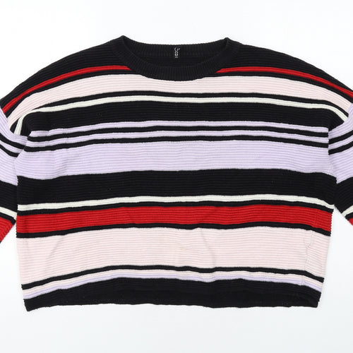 H&M Womens Multicoloured Round Neck Striped Cotton Pullover Jumper Size M