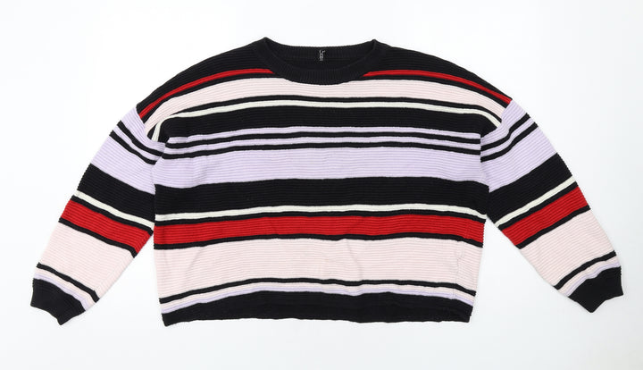 H&M Womens Multicoloured Round Neck Striped Cotton Pullover Jumper Size M