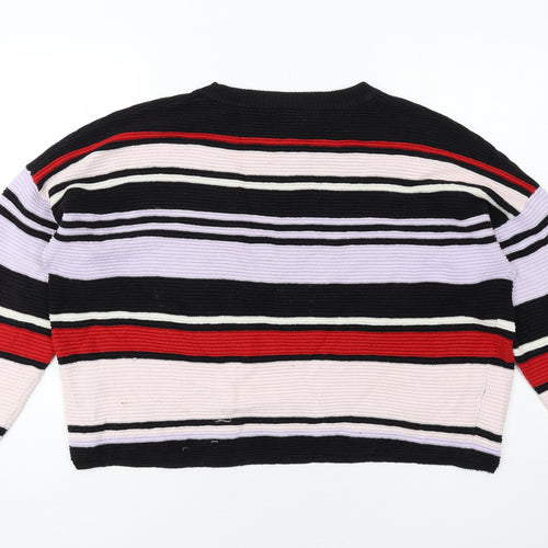 H&M Womens Multicoloured Round Neck Striped Cotton Pullover Jumper Size M
