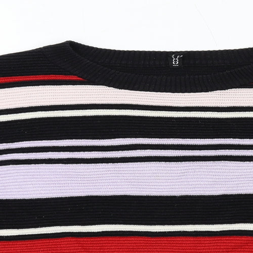 H&M Womens Multicoloured Round Neck Striped Cotton Pullover Jumper Size M