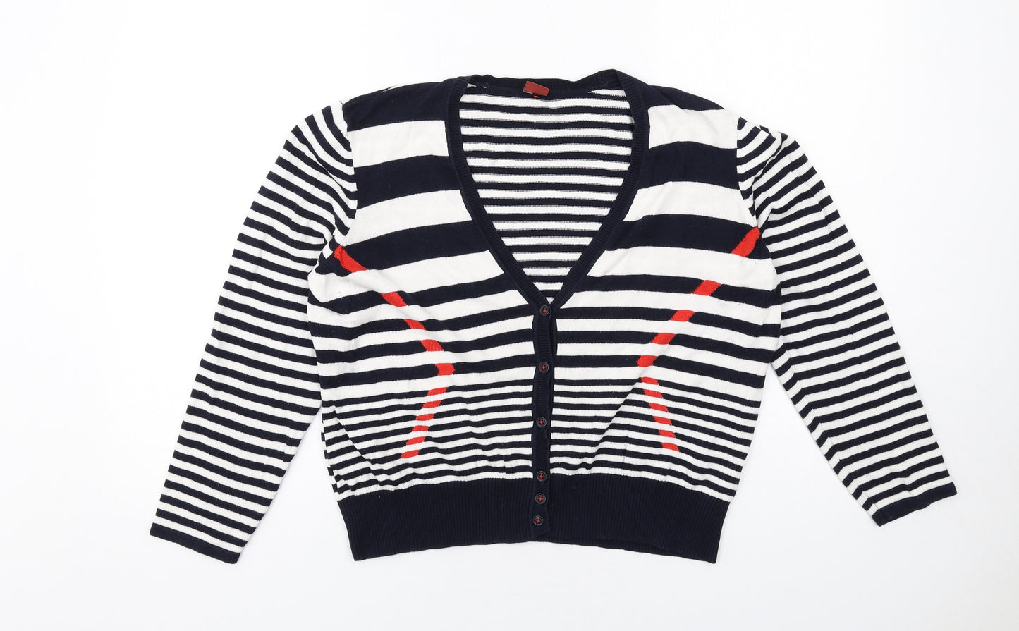 Olsen Womens Blue V-Neck Striped Cotton Cardigan Jumper Size 18