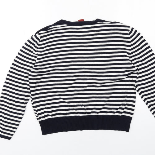 Olsen Womens Blue V-Neck Striped Cotton Cardigan Jumper Size 18