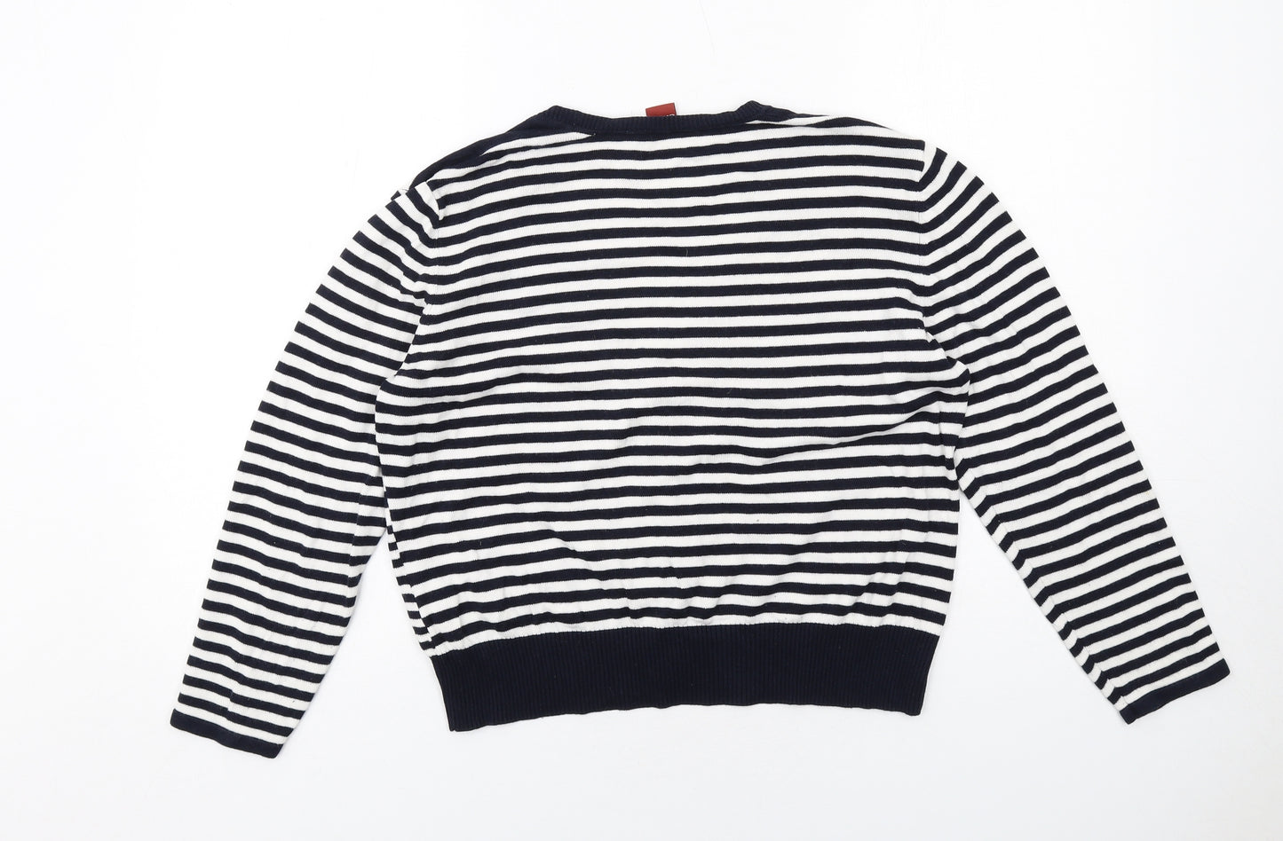 Olsen Womens Blue V-Neck Striped Cotton Cardigan Jumper Size 18