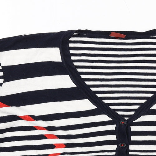 Olsen Womens Blue V-Neck Striped Cotton Cardigan Jumper Size 18