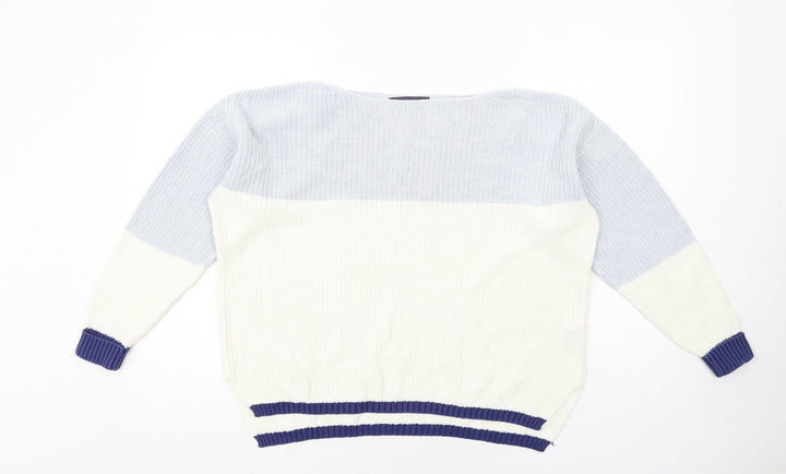Marks and Spencer Womens Blue Boat Neck Cotton Pullover Jumper Size M