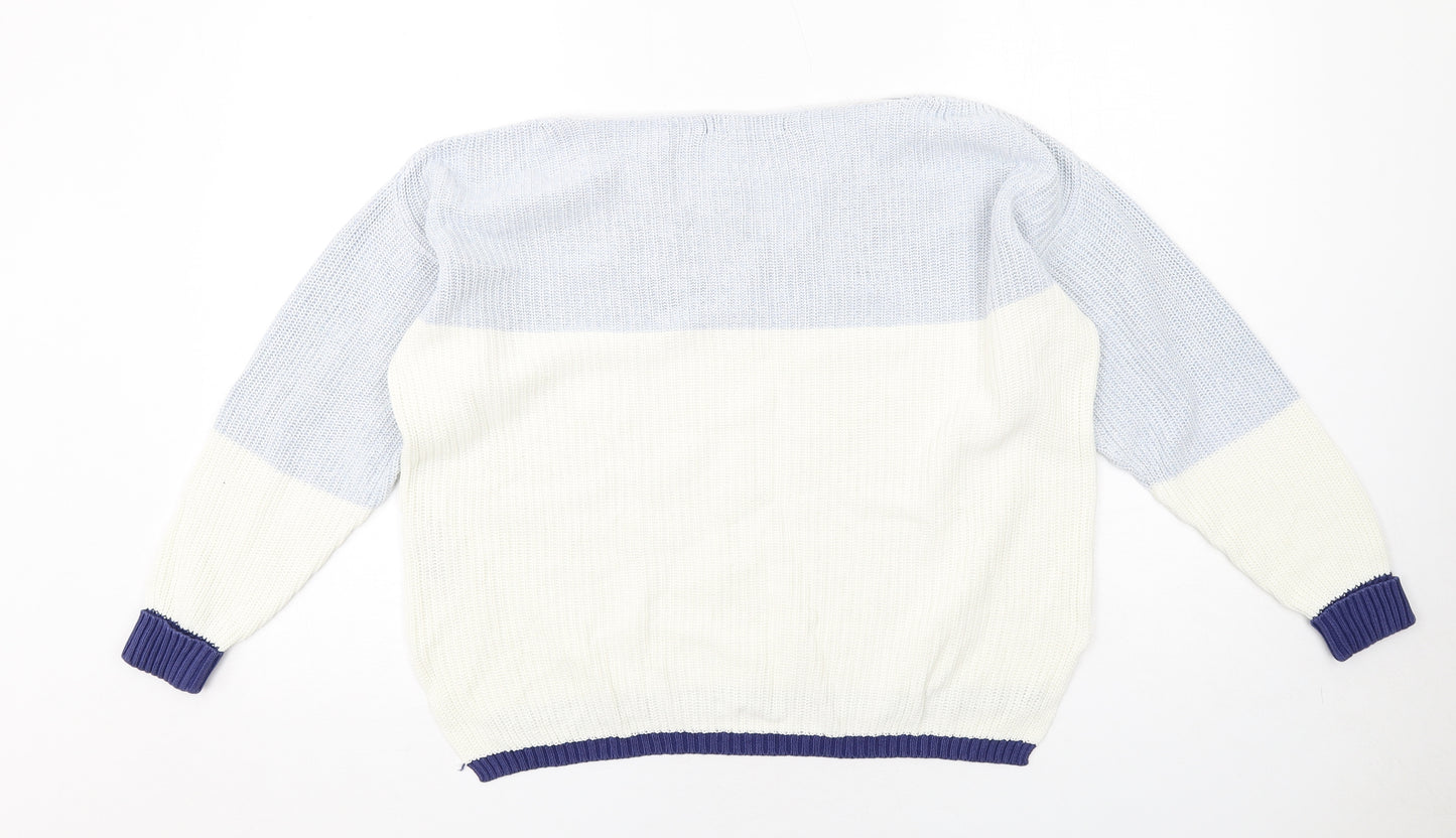 Marks and Spencer Womens Blue Boat Neck Cotton Pullover Jumper Size M