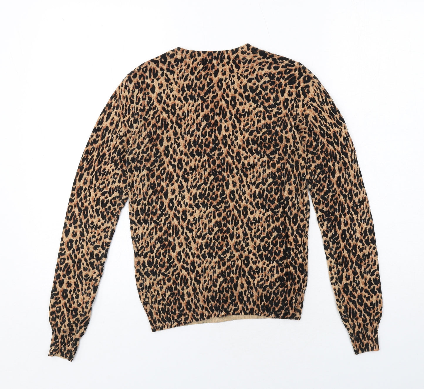 Warehouse Womens Brown Round Neck Animal Print Cotton Pullover Jumper Size 6 - Leopard Print
