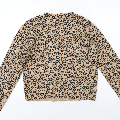 Oliver Bonas Womens Beige Round Neck Animal Print Acrylic Pullover Jumper Size 12 - Leopard Print
