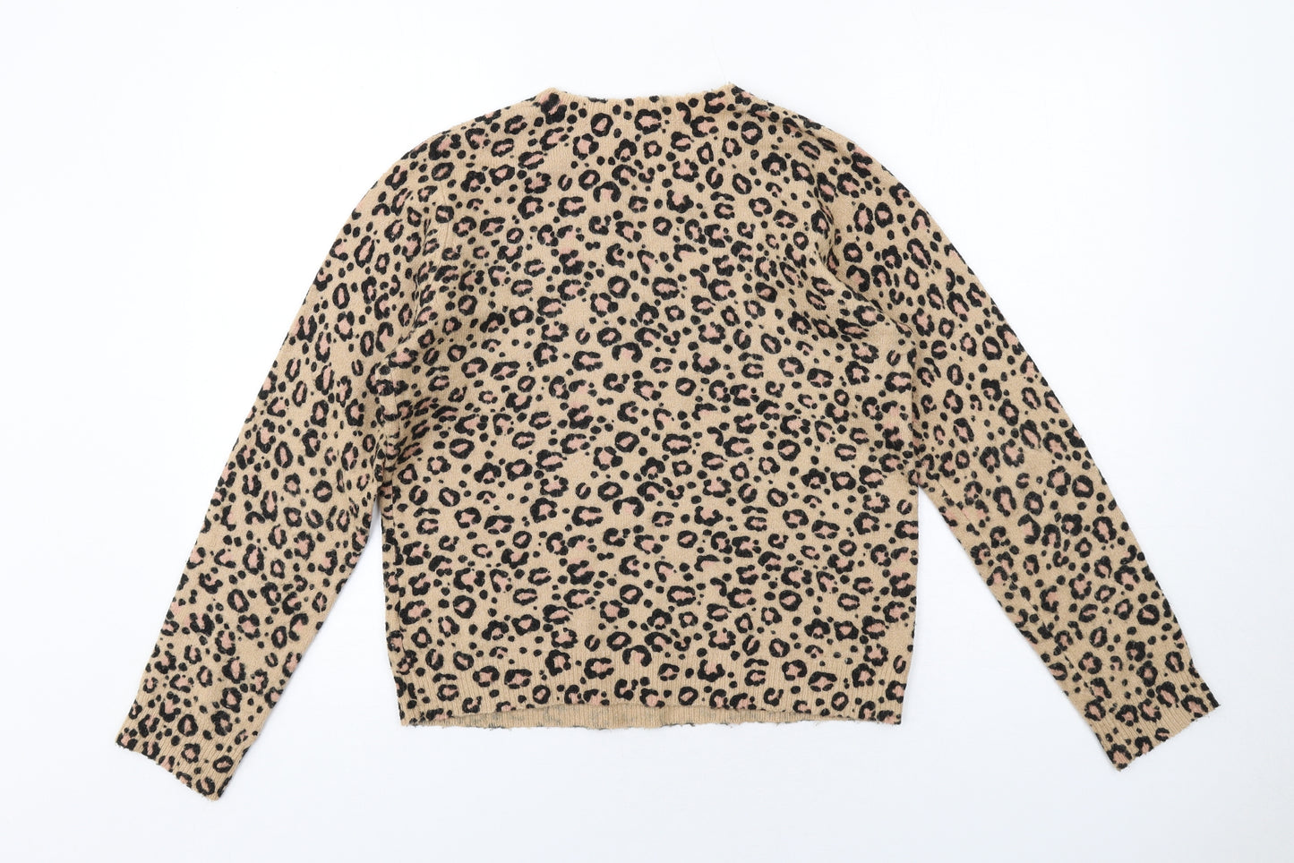 Oliver Bonas Womens Beige Round Neck Animal Print Acrylic Pullover Jumper Size 12 - Leopard Print