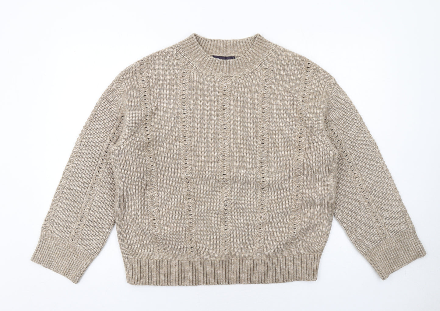 Marks and Spencer Womens Beige Round Neck Polyester Pullover Jumper Size M