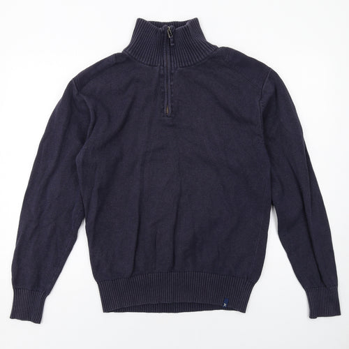 James Harvest Mens Blue High Neck Cotton Full Zip Jumper Size M Long Sleeve