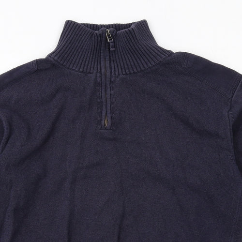 James Harvest Mens Blue High Neck Cotton Full Zip Jumper Size M Long Sleeve