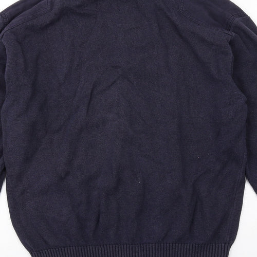 James Harvest Mens Blue High Neck Cotton Full Zip Jumper Size M Long Sleeve
