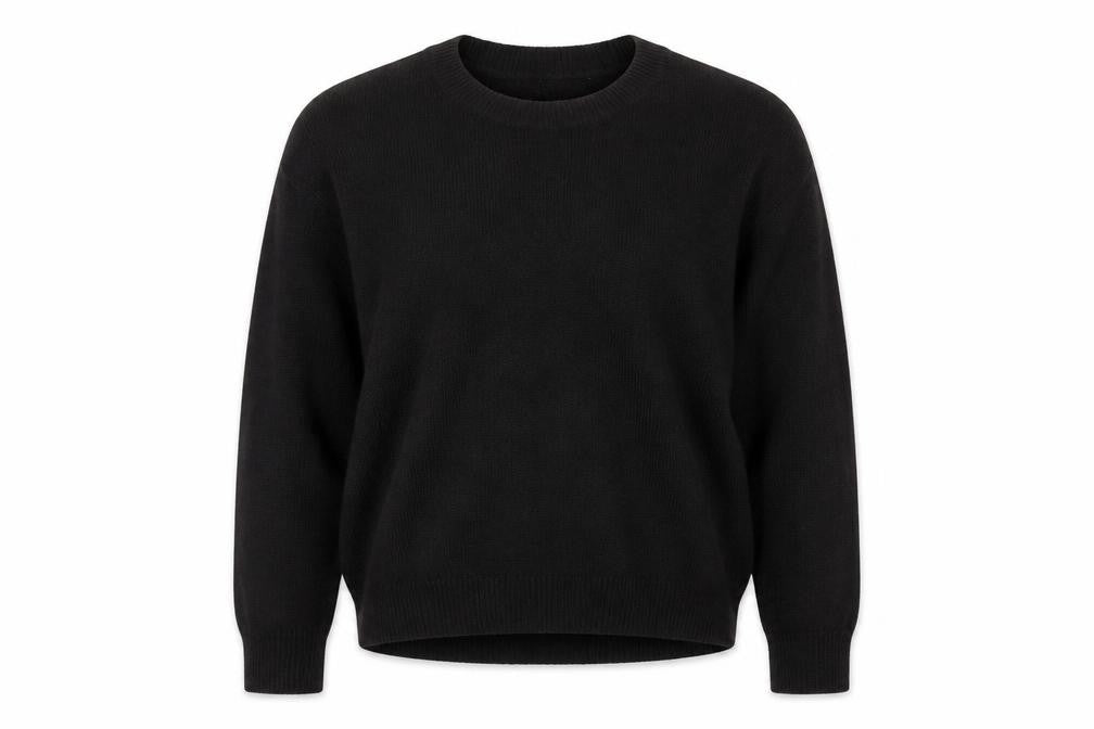Front view of H&M women’s black round neck acrylic jumper, size S
