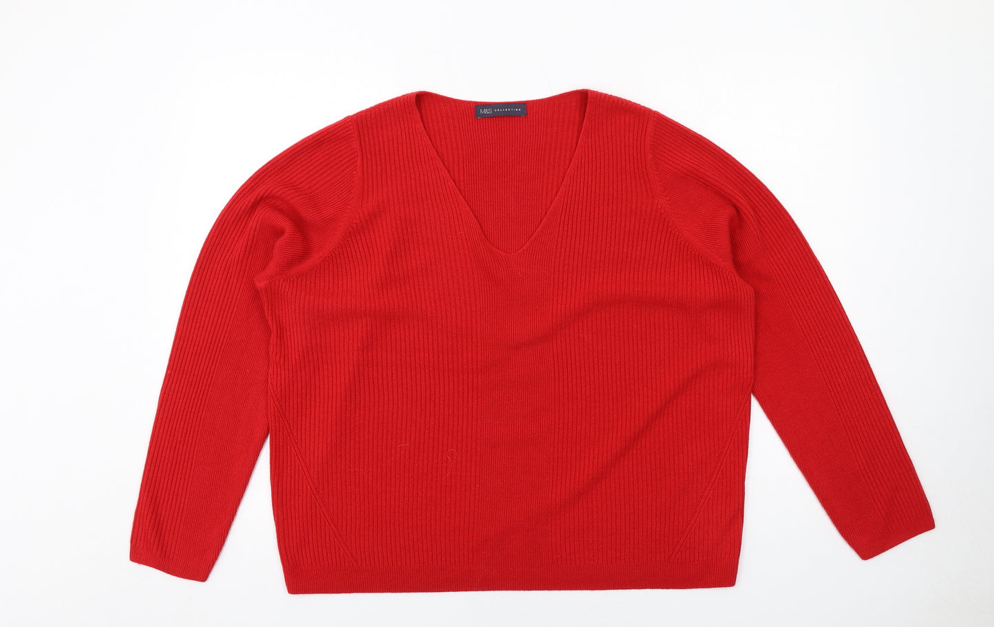 Marks and Spencer Womens Red V-Neck Acrylic Pullover Jumper Size 20