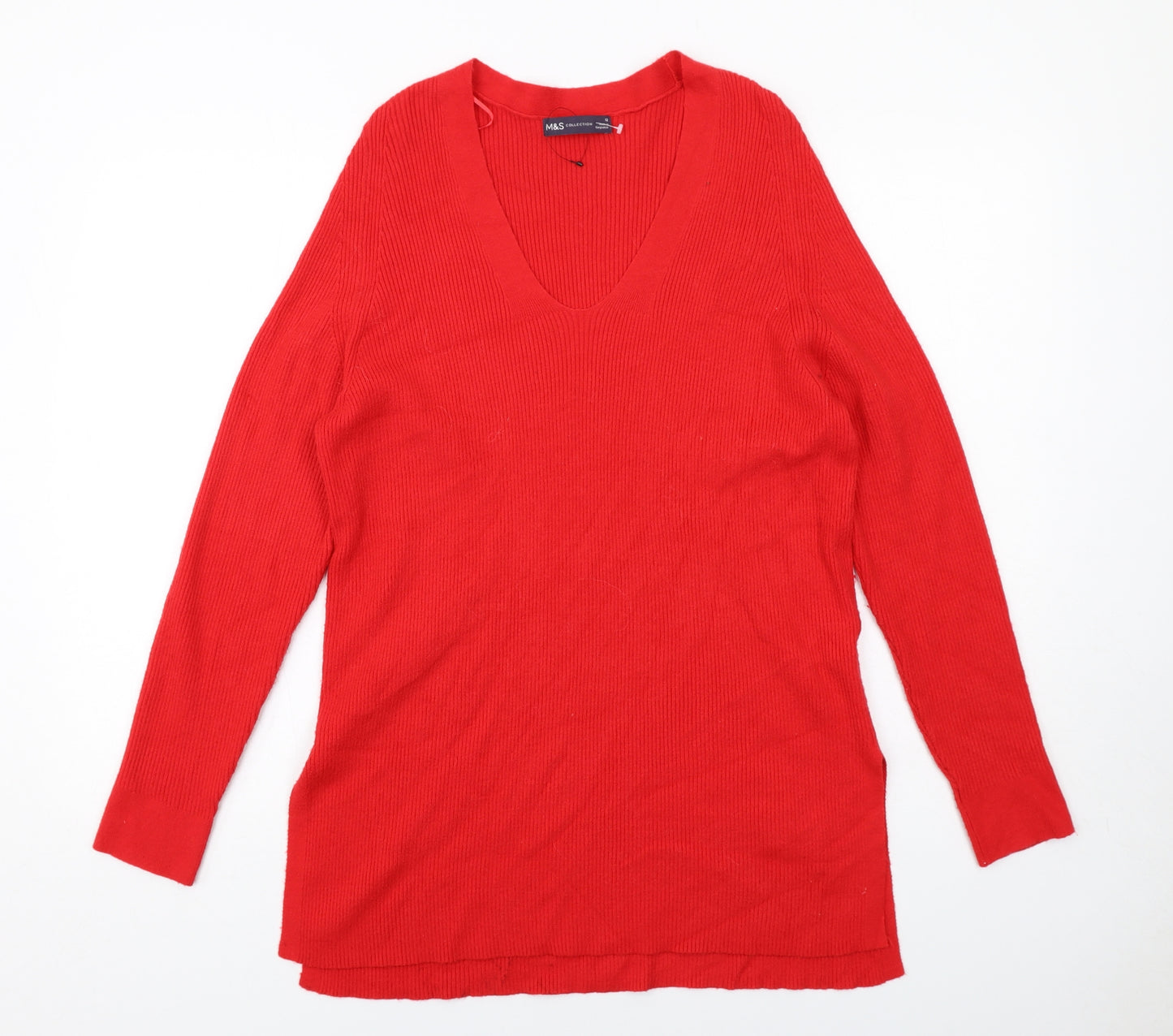 Marks and Spencer Womens Red V-Neck Viscose Pullover Jumper Size 12