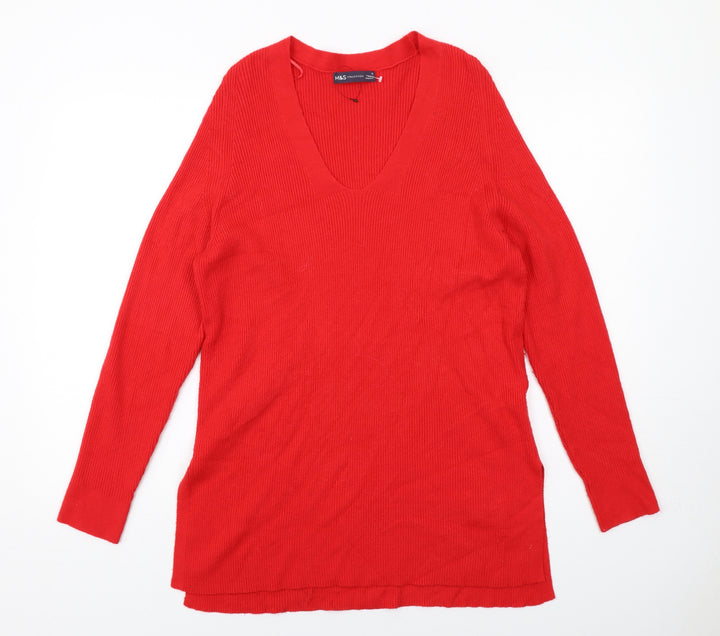 Marks and Spencer Womens Red V-Neck Viscose Pullover Jumper Size 12