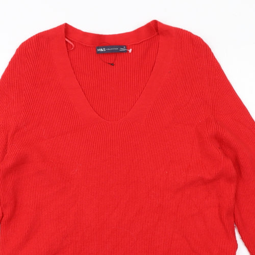 Marks and Spencer Womens Red V-Neck Viscose Pullover Jumper Size 12