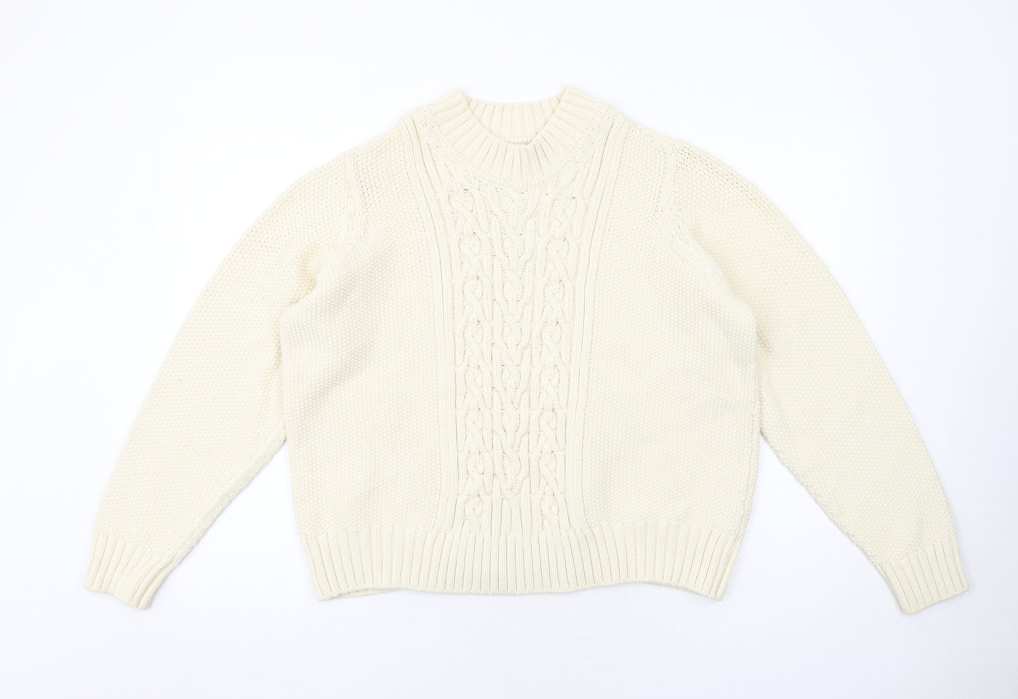 Marks and Spencer Womens Ivory Round Neck Cotton Pullover Jumper Size 18