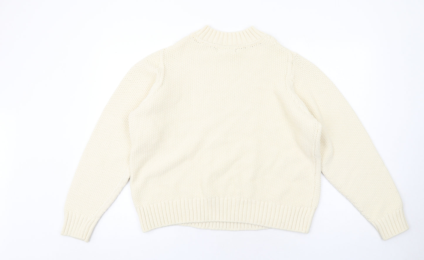 Marks and Spencer Womens Ivory Round Neck Cotton Pullover Jumper Size 18