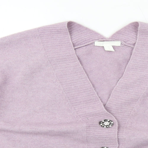 H&M Womens Purple V-Neck Acrylic Cardigan Jumper Size M