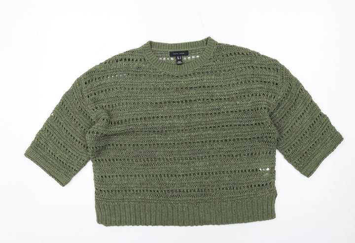 New Look Womens Green Round Neck Acrylic Pullover Jumper Size M