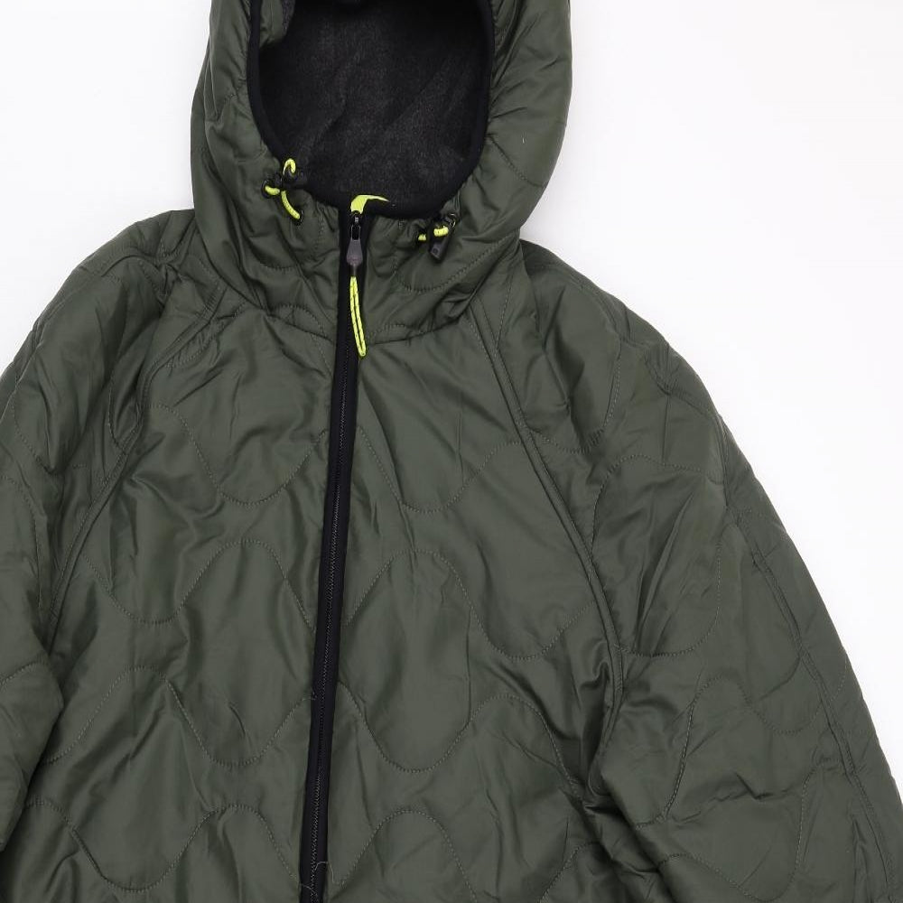 Marks and Spencer Womens Green Quilted Coat Size 16 Zip