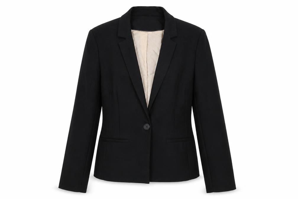 Front view of Topshop women’s black polyester jacket suit jacket, size UK 10