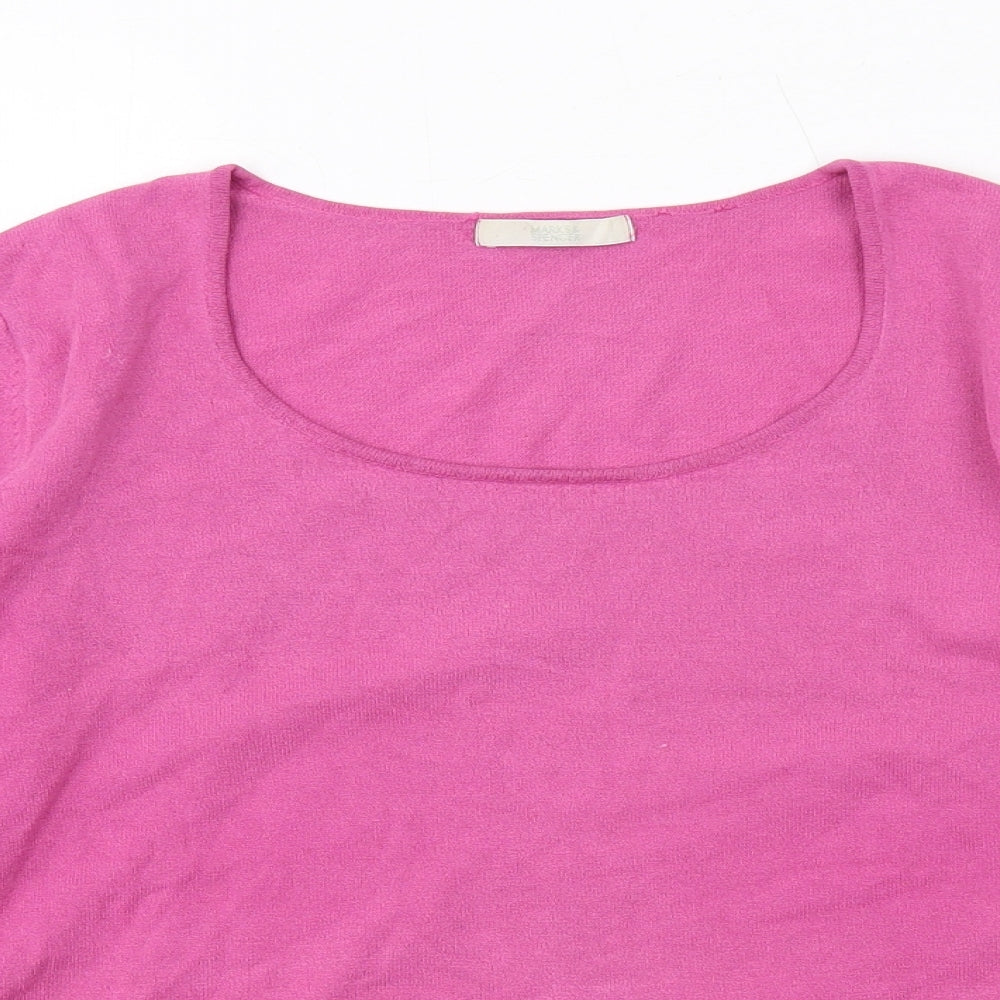 Marks and Spencer Womens Pink Viscose Basic T-Shirt Size 14 Scoop Neck