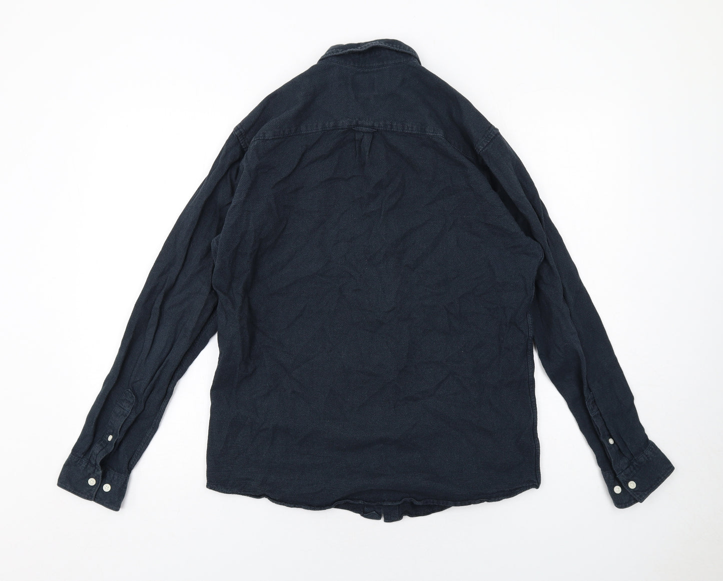 Selected Homme Mens Blue Cotton Button-Up Size L Collared Button