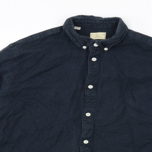 Selected Homme Mens Blue Cotton Button-Up Size L Collared Button